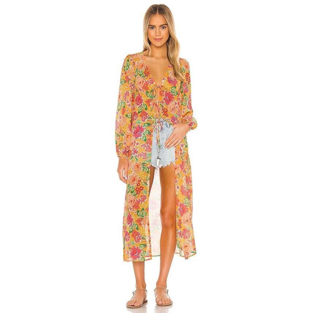 Lovers + Friends Floral Chiffon Temptation Robe Coverup‎ Xl Sheer Cardigan